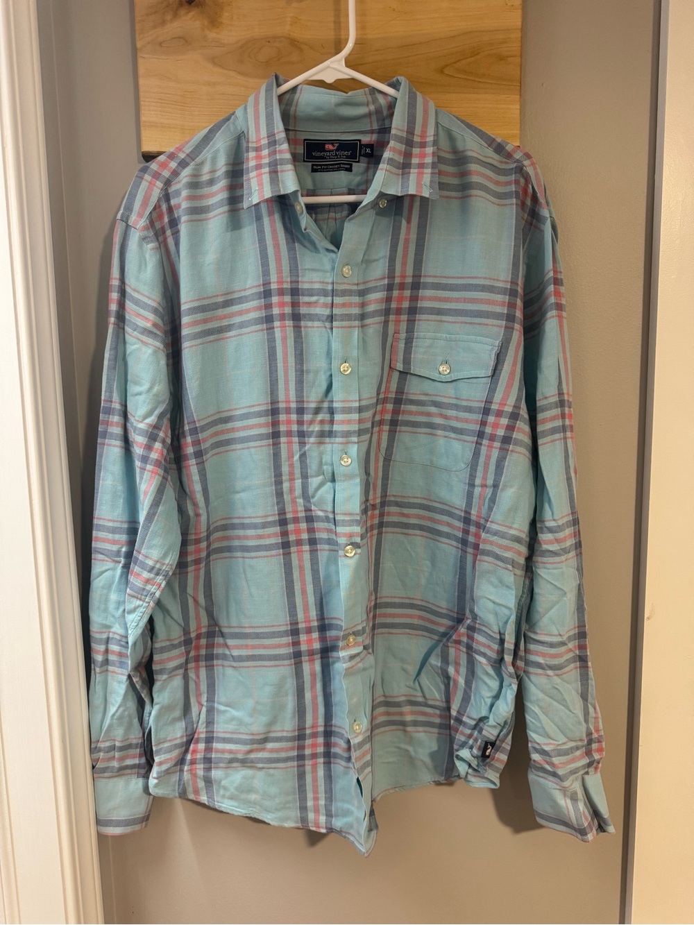 🐳 Vineyard Vines Light Blue Plaid Long-Sleeve Button-Down Shirt, Mens XL